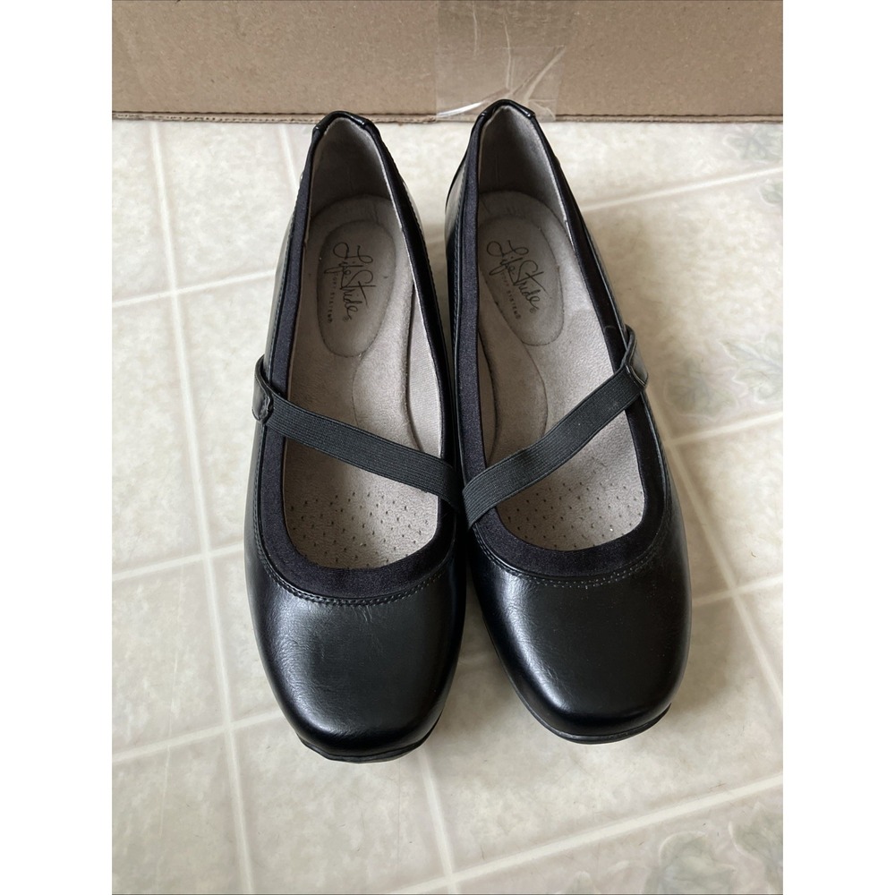 LifeStride Shoes Womens 11 M Drastic Mary Jane Flats Black Faux Leather Casual
